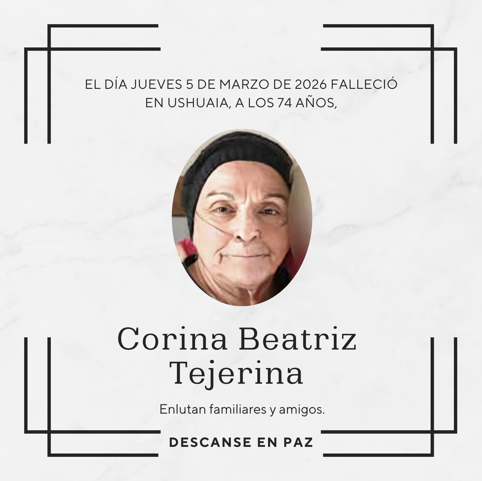 Fallecimiento | Corina Beatriz Tejerina
